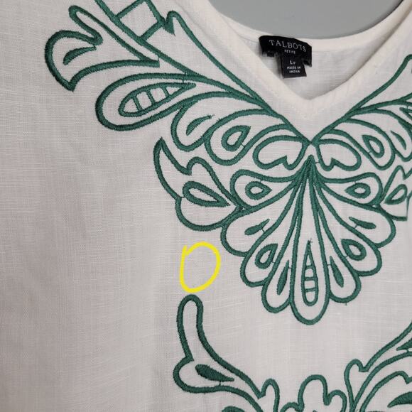 Talbots Linen Cotton Tank Top‎ Women's Size L Petite White Green Summer Coastal - Picture 3 of 9